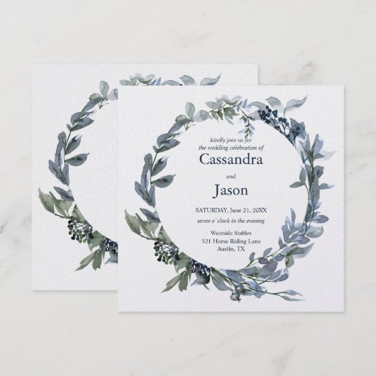 Elegant Greenery Wedding Invitation Kaart (Voorkant / Achterkant)