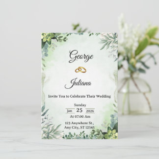 Elegant Greenery Wedding Invitation Kaart