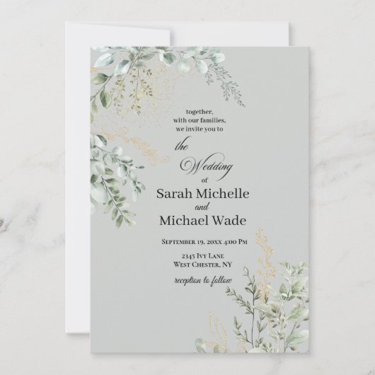 Elegant Greenery Wedding Invitation Kaart (Voorkant)