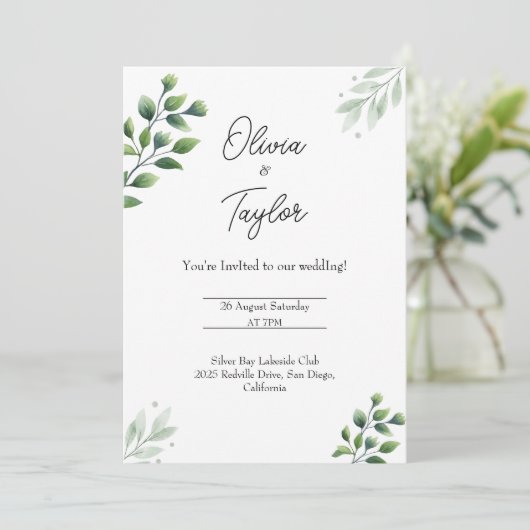 Elegant Greenery Wedding Invitation Kaart (Staand voorkant)