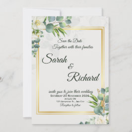 Elegant Greenery Wedding Invitation Minimalist Kaart