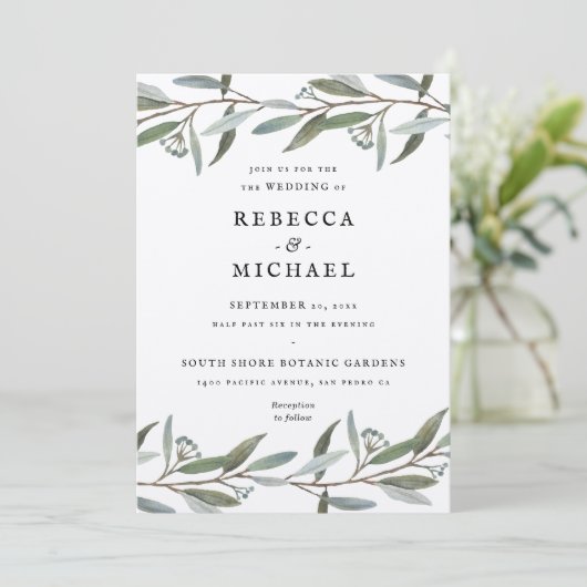 Elegant Greenery Wedding Invitation Upgraded Paper (Staand voorkant)