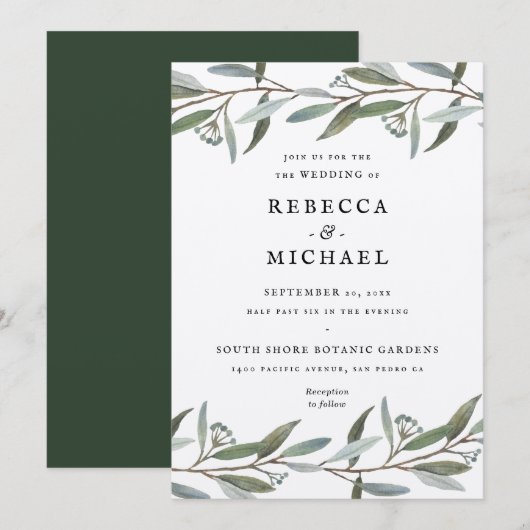 Elegant Greenery Wedding Invitation Upgraded Paper (Voorkant / Achterkant)