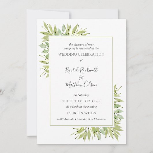 Elegant Greenery Wedding Invitations (Voorkant)