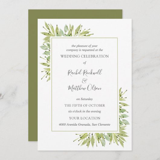 Elegant Greenery Wedding Invitations (Voorkant / Achterkant)