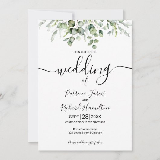 Elegant Greenery Wedding Invitations Kaart (Voorkant)