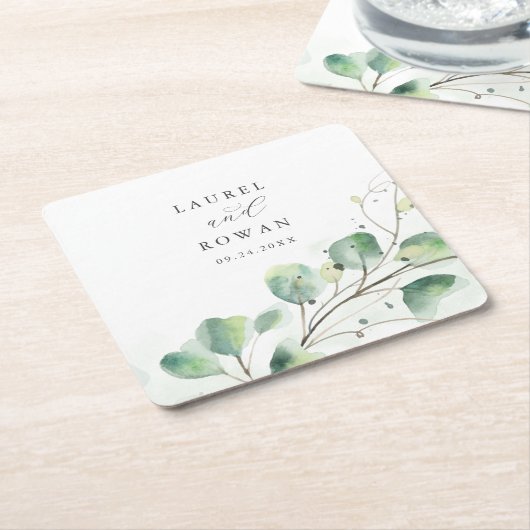 Elegant Greenery Wedding Kartonnen Onderzetters (Schuin)