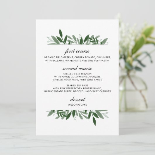 Elegant Greenery Wedding Menu (Staand voorkant)