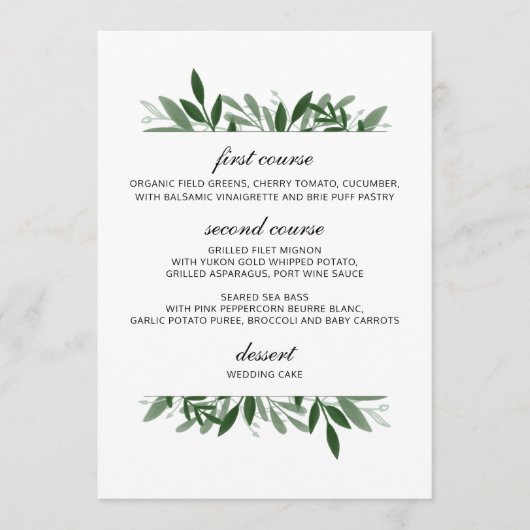 Elegant Greenery Wedding Menu (Voorkant)