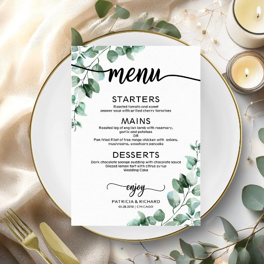 Elegant Greenery Wedding Menu Kaart