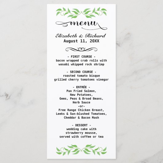 Elegant Greenery Wedding Menu Kaart - gepersonalis (Voorkant)