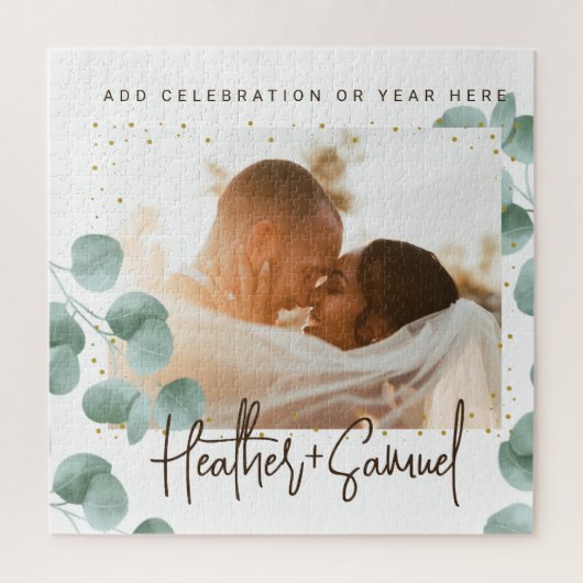 Elegant Greenery Wedding Photo and Text Legpuzzel (Verticaal)