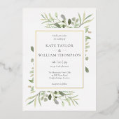 Elegant Greenery Wedding Photo Gold Folie Uitnodiging (Voorkant)