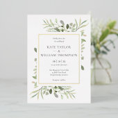Elegant Greenery Wedding Photo Gold Folie Uitnodiging (Staand Voorkant)