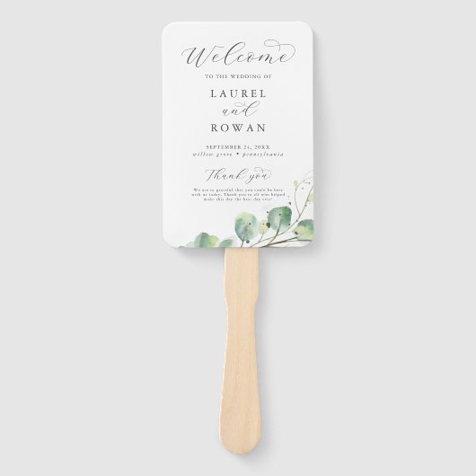 Elegant Greenery Wedding Programme Handwaaier (Voorkant)