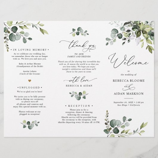 Elegant Greenery Wedding Programme Tri-Fold (Voorkant)