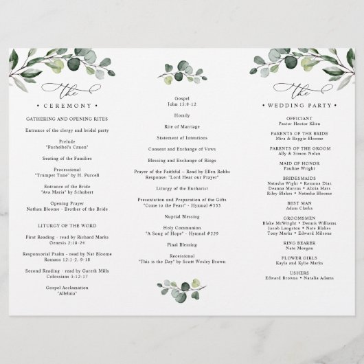 Elegant Greenery Wedding Programme Tri-Fold (Achterkant)