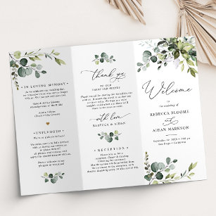 Elegant Greenery Wedding Programme Tri-Fold