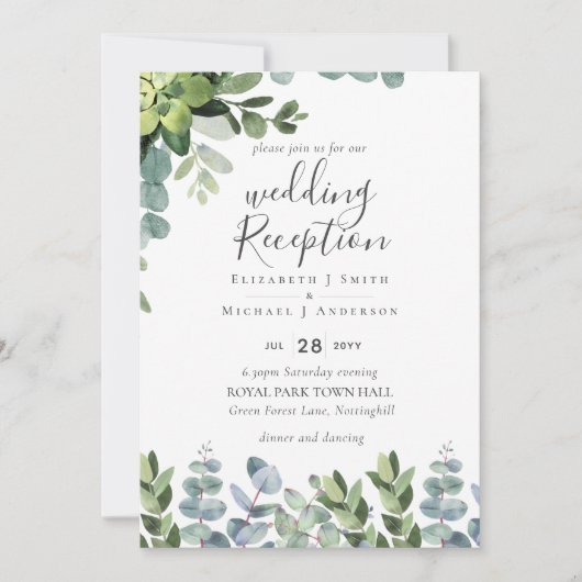Elegant Greenery Wedding Reception Enkel in Kaart (Voorkant)