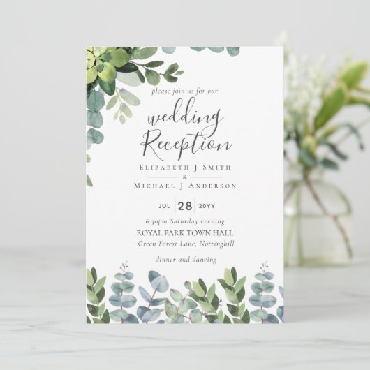 Elegant Greenery Wedding Reception Enkel in Kaart (Staand voorkant)