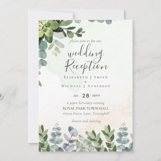 Elegant Greenery Wedding Reception Enkel in Kaart (Voorkant)