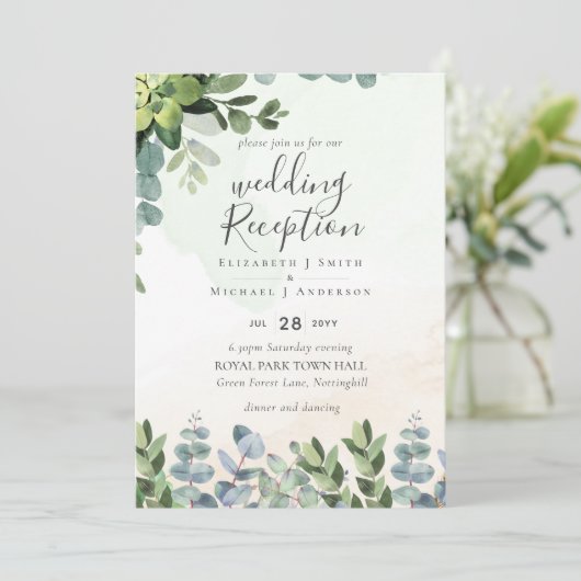 Elegant Greenery Wedding Reception Enkel in Kaart (Staand voorkant)