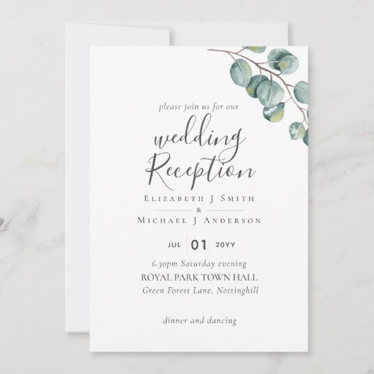 Elegant Greenery Wedding Reception Enkel in Kaart (Voorkant)