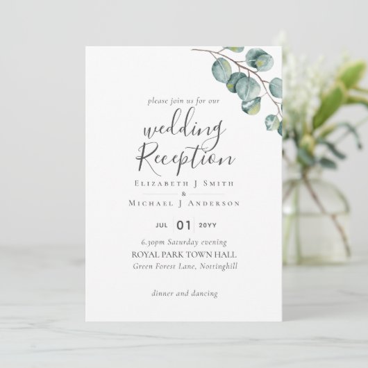 Elegant Greenery Wedding Reception Enkel in Kaart (Staand voorkant)