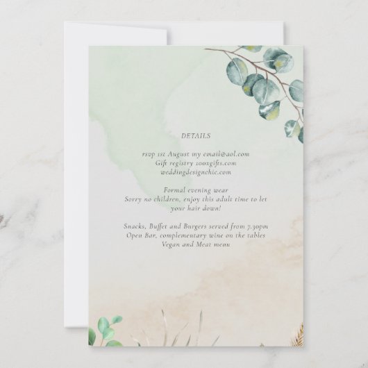 Elegant Greenery Wedding Reception Enkel in Kaart (Achterkant)