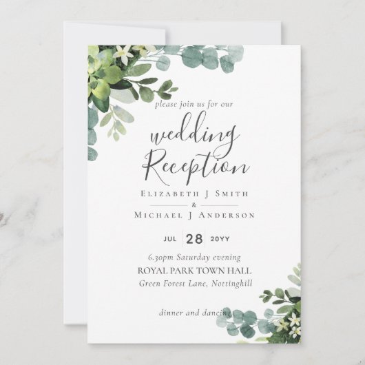 Elegant Greenery Wedding Reception Enkel in Kaart (Voorkant)