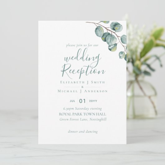 Elegant Greenery Wedding Reception Enkel in Kaart (Staand voorkant)