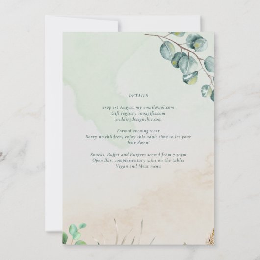 Elegant Greenery Wedding Reception Enkel in Kaart (Achterkant)