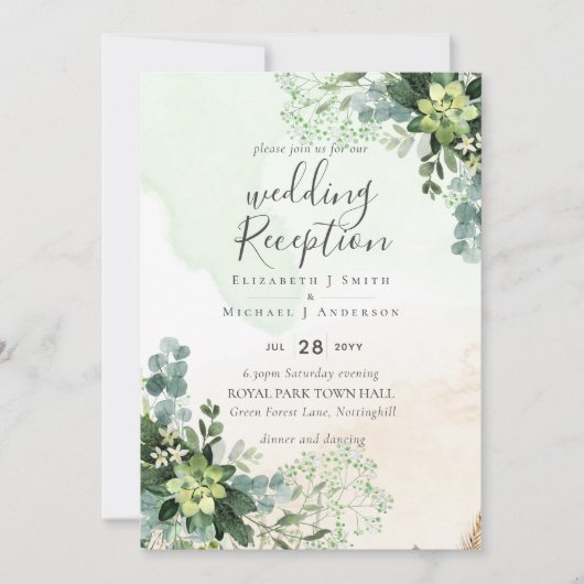 Elegant Greenery Wedding Reception Enkel in Kaart (Voorkant)