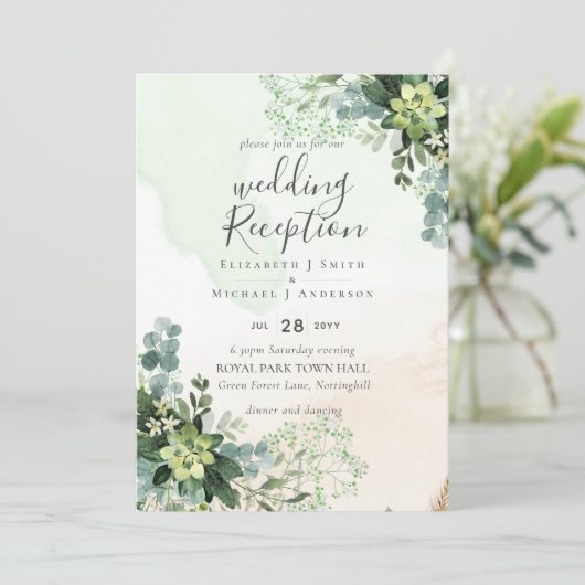 Elegant Greenery Wedding Reception Enkel in Kaart (Staand voorkant)