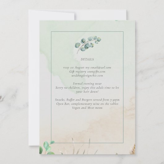 Elegant Greenery Wedding Reception Enkel in Kaart (Achterkant)