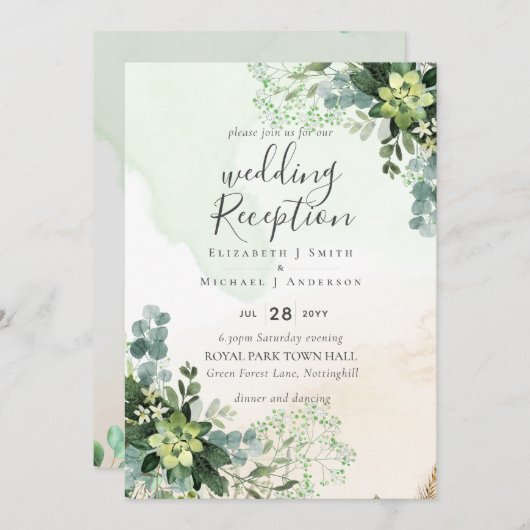 Elegant Greenery Wedding Reception Enkel in Kaart (Voorkant / Achterkant)