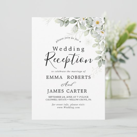 Elegant Greenery Wedding Reception Kaart (Staand voorkant)