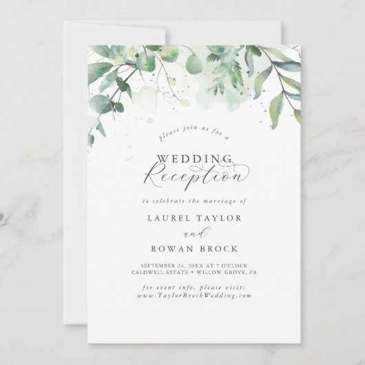 Elegant Greenery Wedding Reception Kaart (Voorkant)
