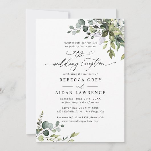 Elegant Greenery Wedding Reception Slechts Kaart (Voorkant)