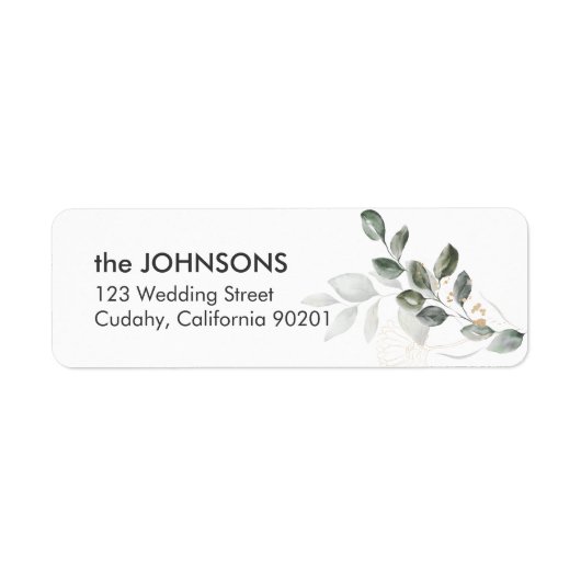 Elegant Greenery Wedding Return Address Label (Voorkant)
