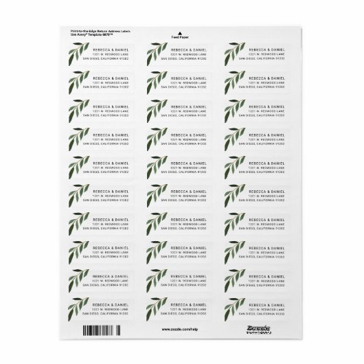 Elegant Greenery Wedding Return Address Label (Full Sheet)
