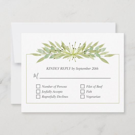 Elegant Greenery Wedding RSVP Kaartje (Voorkant)