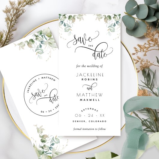 Elegant Greenery Wedding Save the Date Bladwijzer