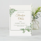 Elegant Greenery Wedding Save the Date Kaart (Staand voorkant)