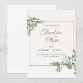 Elegant Greenery Wedding Save the Date Kaart (Voorkant / Achterkant)