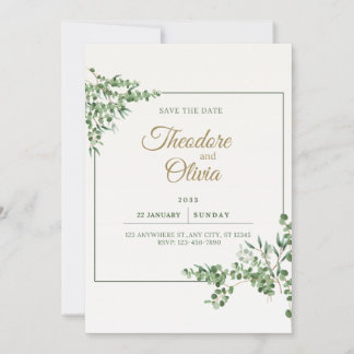 Elegant Greenery Wedding Save the Date Kaart