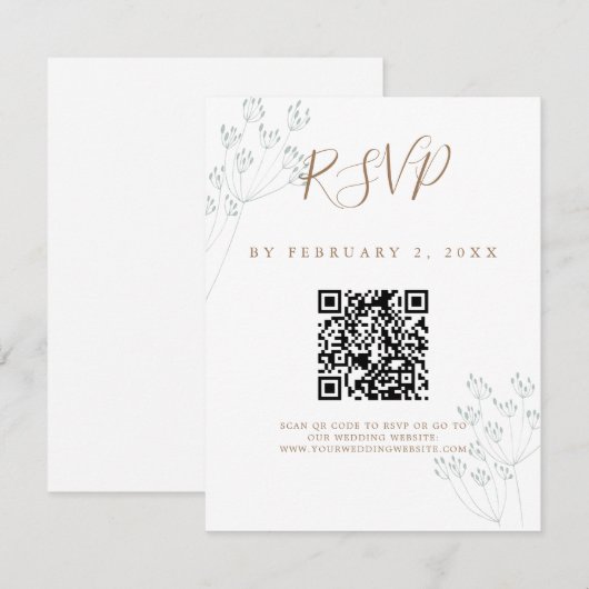 Elegant Greenery Wedding Scan Code RSVP Kaartje (Voorkant / Achterkant)