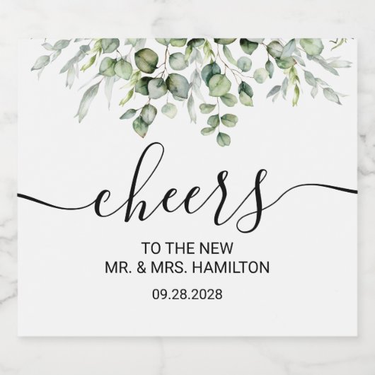 Elegant Greenery Wedding Sparkling Wijnetiket (Enkel label)