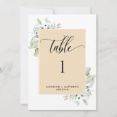 Elegant Greenery Wedding Table Number, beige Tan (Voorkant)