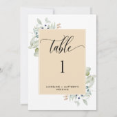 Elegant Greenery Wedding Table Number, beige Tan (Achterkant)